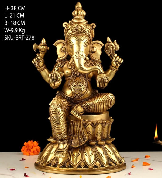 Brassaura™ Brass Superfine Ganesha Statue – Height 15 Inch, Weight 9.9 Kg | Solid Brass Murti