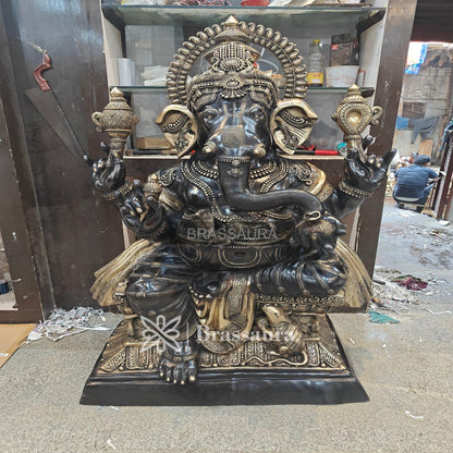 Brassaura™ Brass Big Ganesha Idol for Home and Decor | Weight 200 Kgs | Height 61 Inches | Multi-Coloured