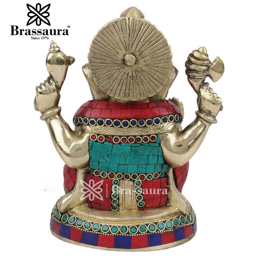 Brassaura™ Brass Ganesha Statue | Handcrafted Vinayaka Idol for Home & Décor | Height 8 Inches & Weight 3.2 Kgs