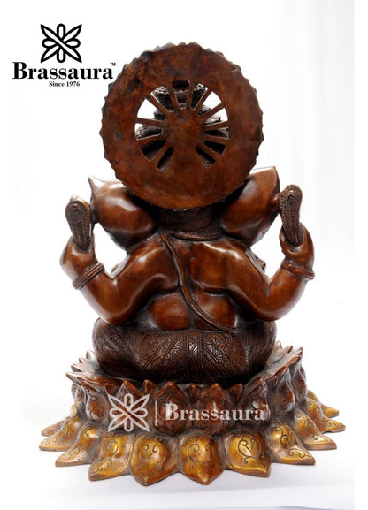 Brass Lotus Ganesh For Home Decor Weight 13 Kg And Height 15 Inch