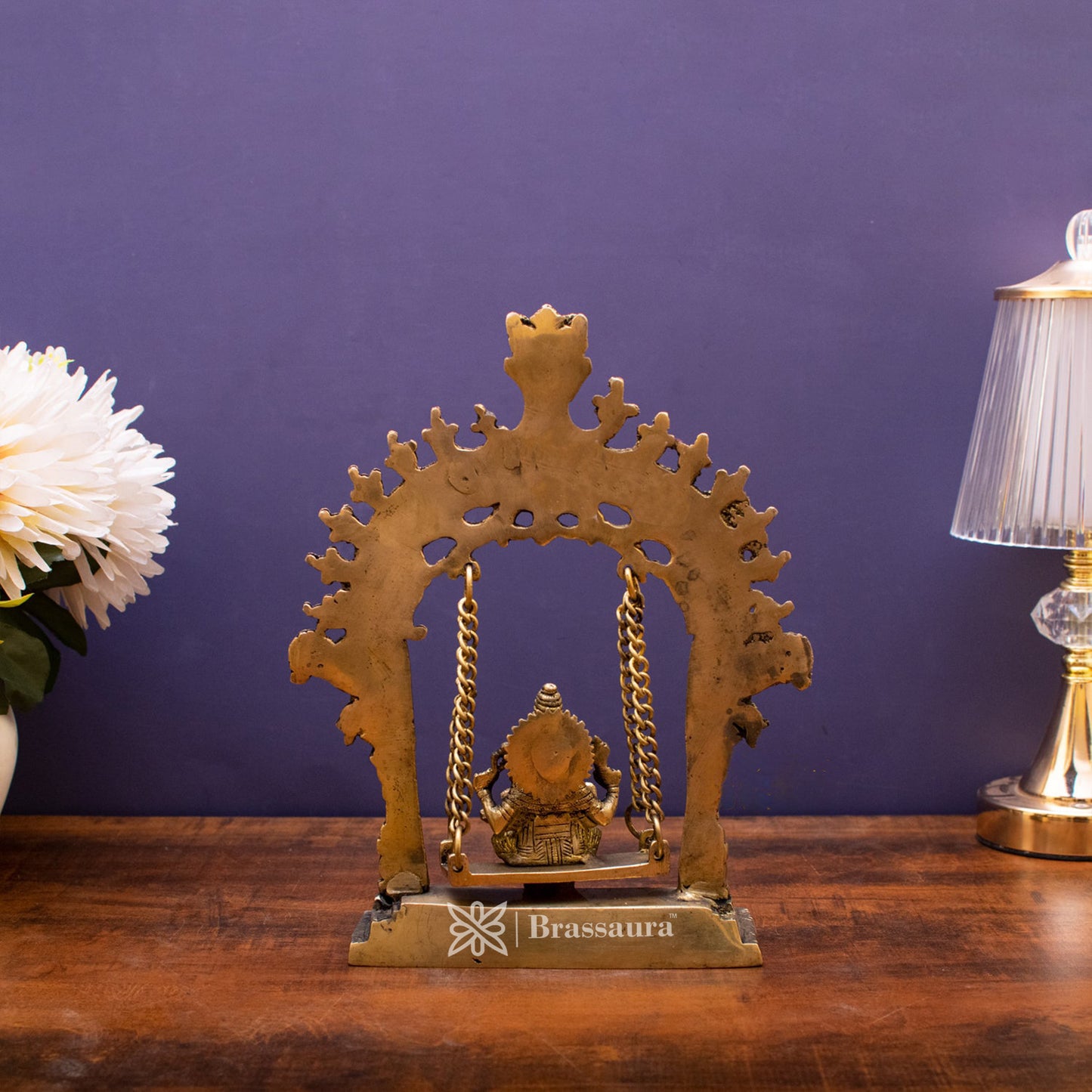 Brassaura™ Brass Ganesha Jhula Idol for Home and Decor | Weight 1.5 Kgs | Height 10 Inches