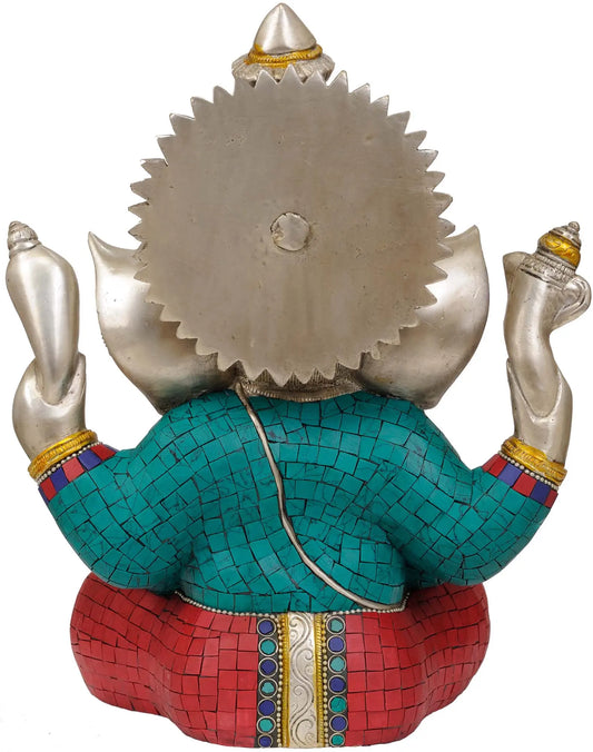 Brassaura™ Ganesha in Red Dhoti with Abhaya Mudra | Brass Inlay Handcrafted Idol | Height 12 Inches & Weight 9.86 kgs