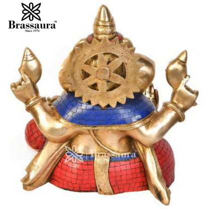 Brass Gem Stone Work Ganesha Statue For Home Decor And Gift Item Weight 13 Kg And Height 13 Inch