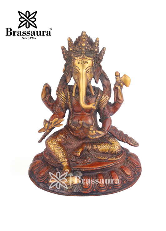 Brass Ganesha Statue For Home Decor And Gift Item Weight 2.5 Kg And Height 8 Inch