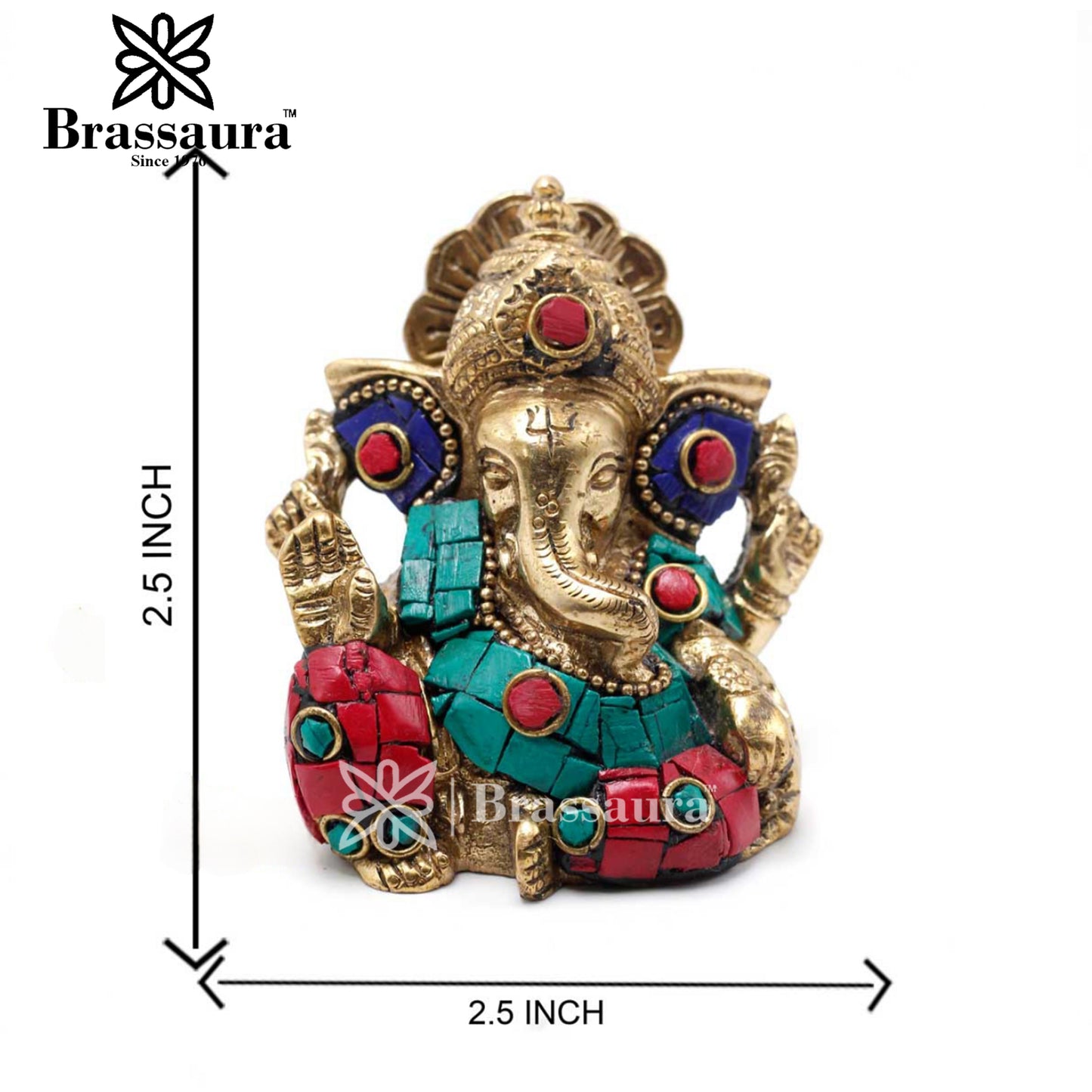 Brass Gem Stone Work Ganesha Statue For Home Decor And Gift Item Weight .45 Kg And Height 2.5 Inch