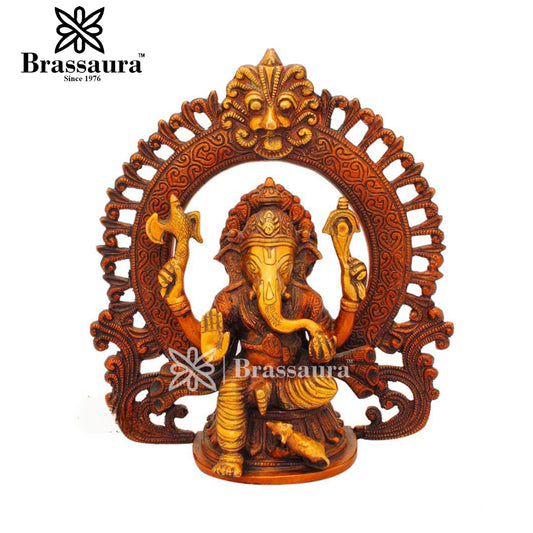 Brass Ring Ganesha Statue For Home Decor Weight 2.6 Kg And Height 9 Inch