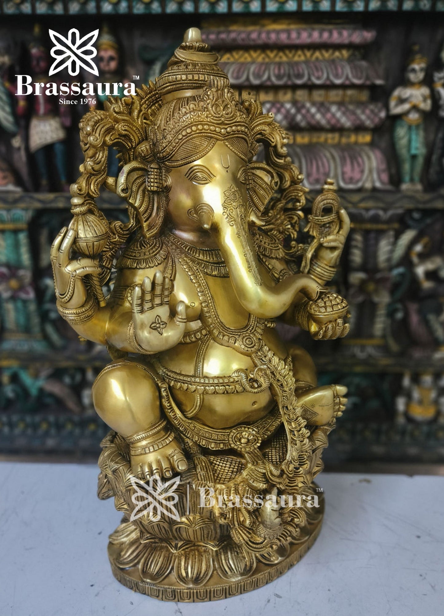 Brassaura™ Brass Ganesha Idol for Home and Decor | Weight 38 Kgs | Height 24 Inches