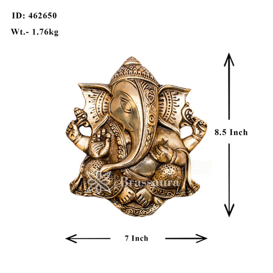 Brass Wall Hanging Ganesha plate For Home Decor And Gift Item Weight 1.7 Kg And Height 8.5 Inches
