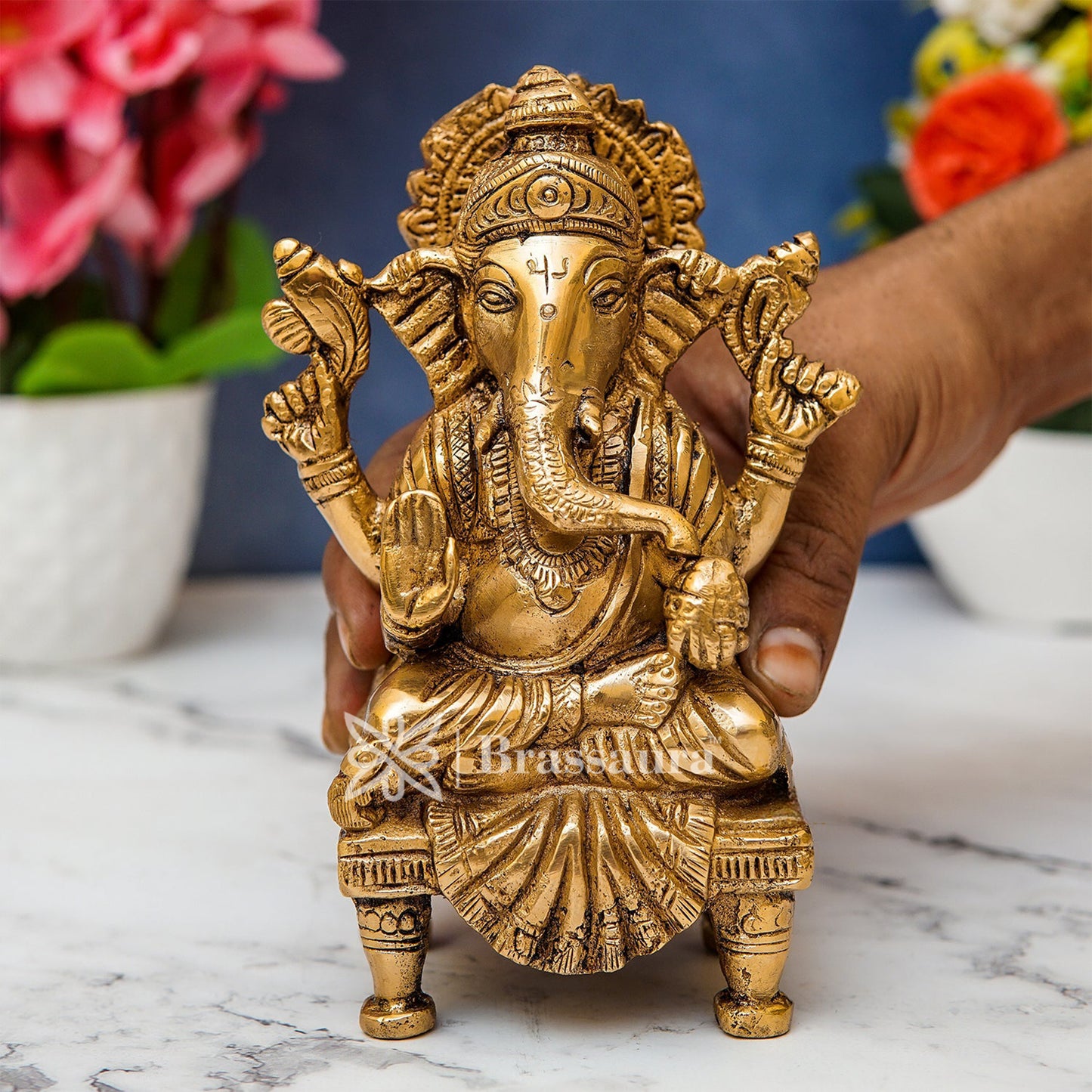 Brass Ganesha Statue For Home Decor And Gift Items Weight 1.3 Kg And Height 6.2 Inches