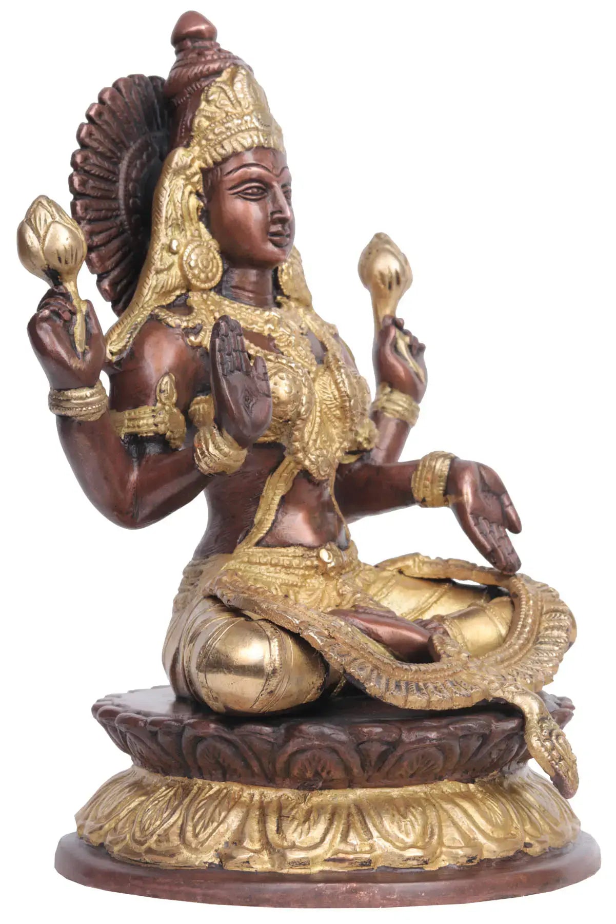 Brassaura® Four-Armed Goddess Lakshmi in Abhaya Mudra | Brass Statue | Height 9.6 Inches & Weight 3.10 kgs