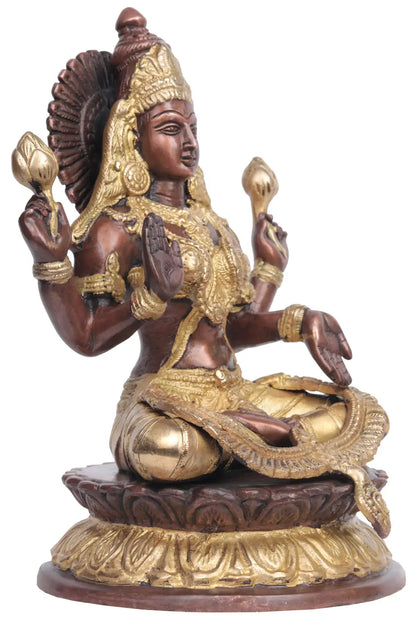 Brassaura® Four-Armed Goddess Lakshmi in Abhaya Mudra | Brass Statue | Height 9.6 Inches & Weight 3.10 kgs