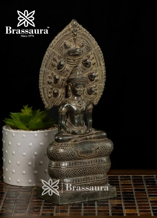 Bronze Balinese Buddha Seated On Serpent King Idol For Home Decor Weight 1.8 Kg And Height 12 Inch
