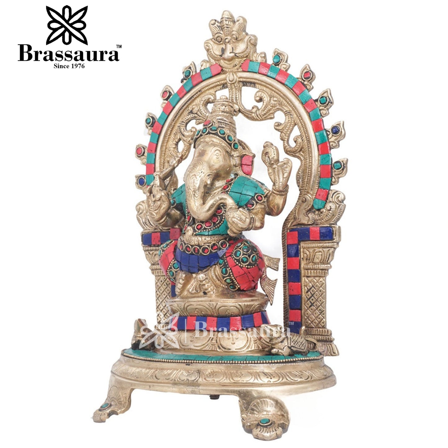 Brass Gem Stone Work Ganesha Statue For Home Decor And Gift Item Weight 4.4 Kg And Height 11.5 Inches