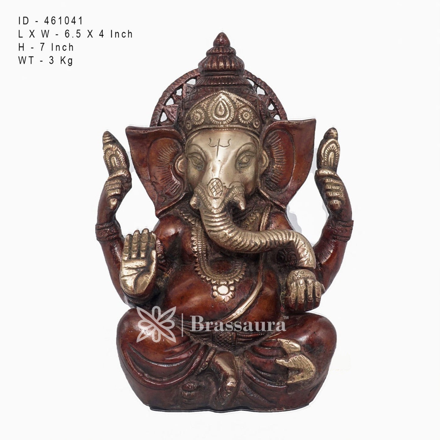 Brassaura™ Brass Antique Ganesha Idol for Home and Decor | Weight 3 Kgs | Height 7 Inches