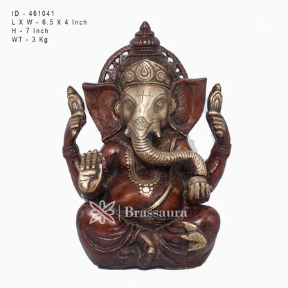 Brassaura™ Brass Antique Ganesha Idol for Home and Decor | Weight 3 Kgs | Height 7 Inches