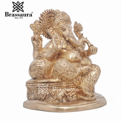 Brassaura™ Brass Ganesha Idol for Home and Decor | Weight 2.8 Kgs | Height 7.5 Inches