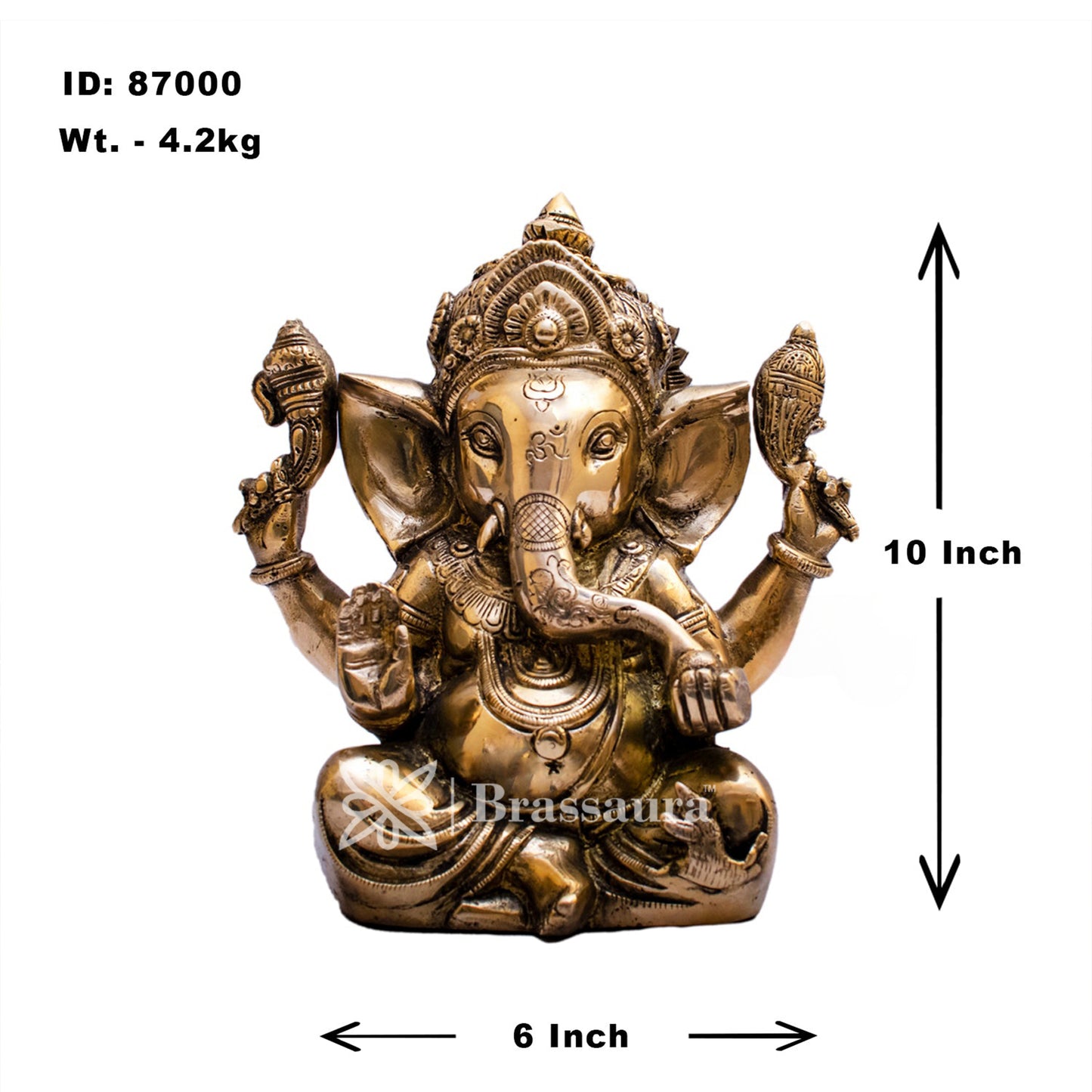 Brassaura™ Brass Appu Ganesha Idol for Home and Decor | Weight 4.2 Kgs | Height 10 Inches