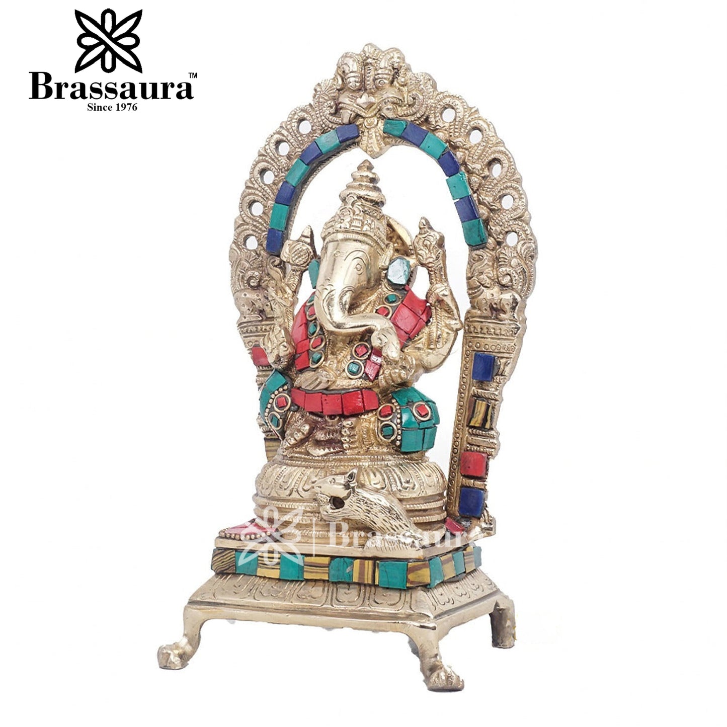 Brassaura™ Brass Ganesha Idol for Home and Decor | Weight 2 Kgs | Height 8 Inches
