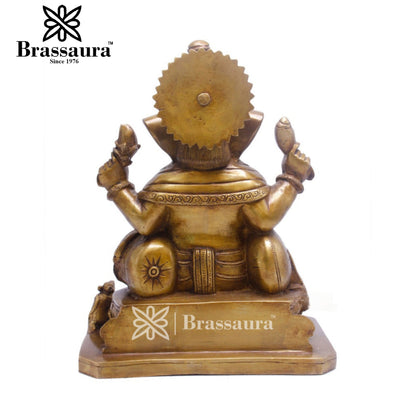 Brassaura™ Brass Fruit Ganesha Idol for Home and Decor | Weight 8.8 Kgs | Height 12 Inches