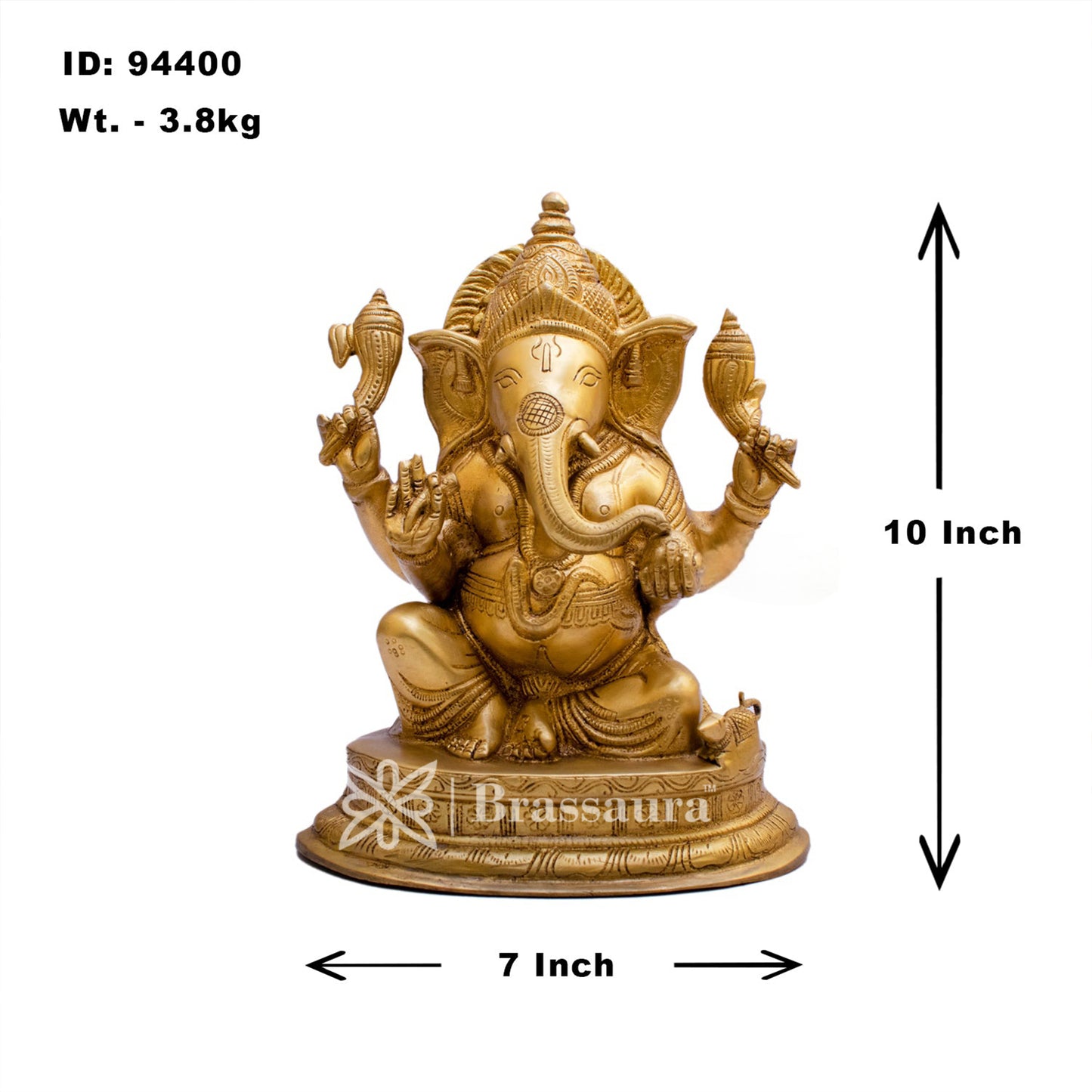 Brass Ganesha Statue For Home Decor And Gift Item Weight 3.8 Kg And Height 10 Inches