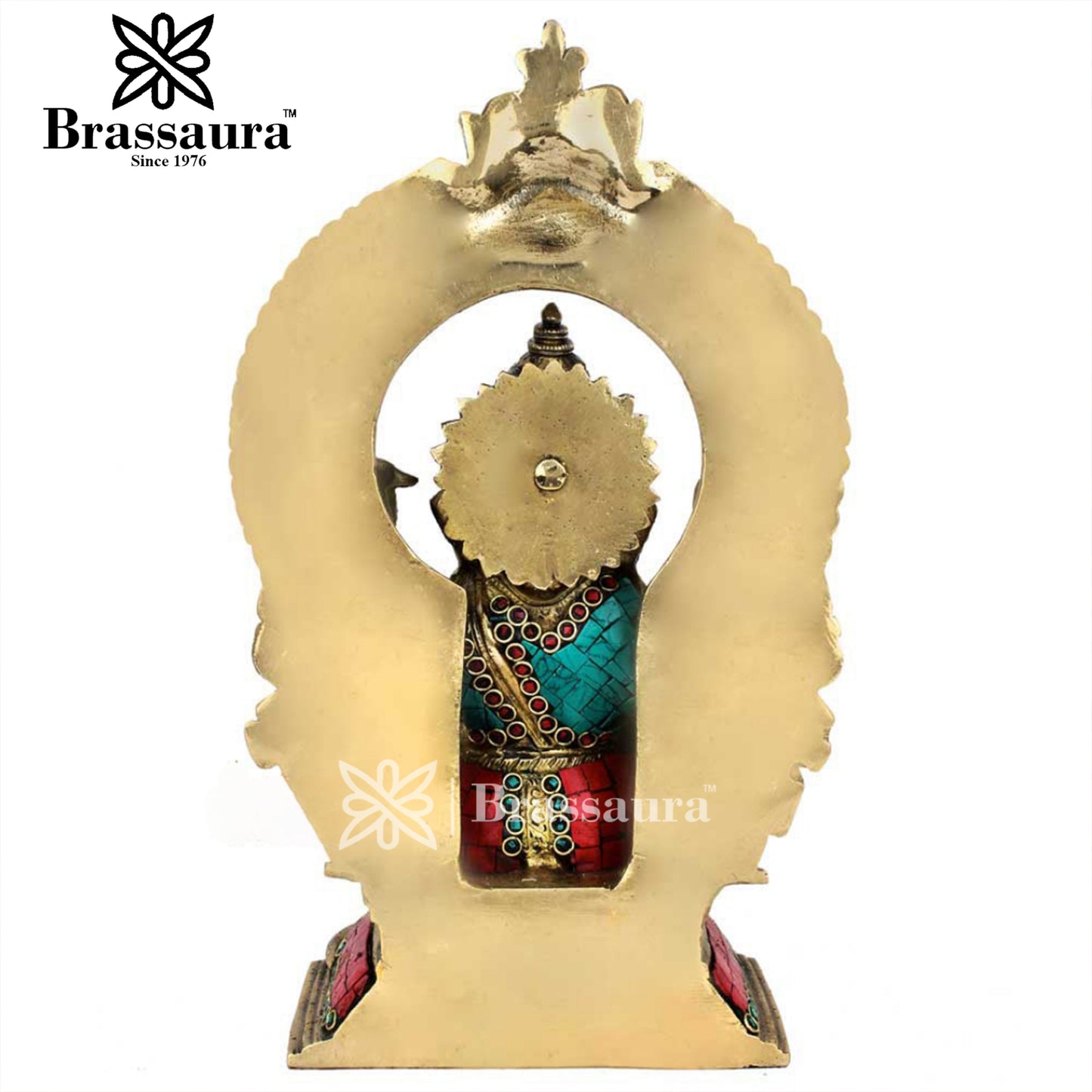 Brassaura™ Brass Gem Stone Work Ganesha Idol for Home and Decor | Weight 4.8 Kgs | Height 12 Inches