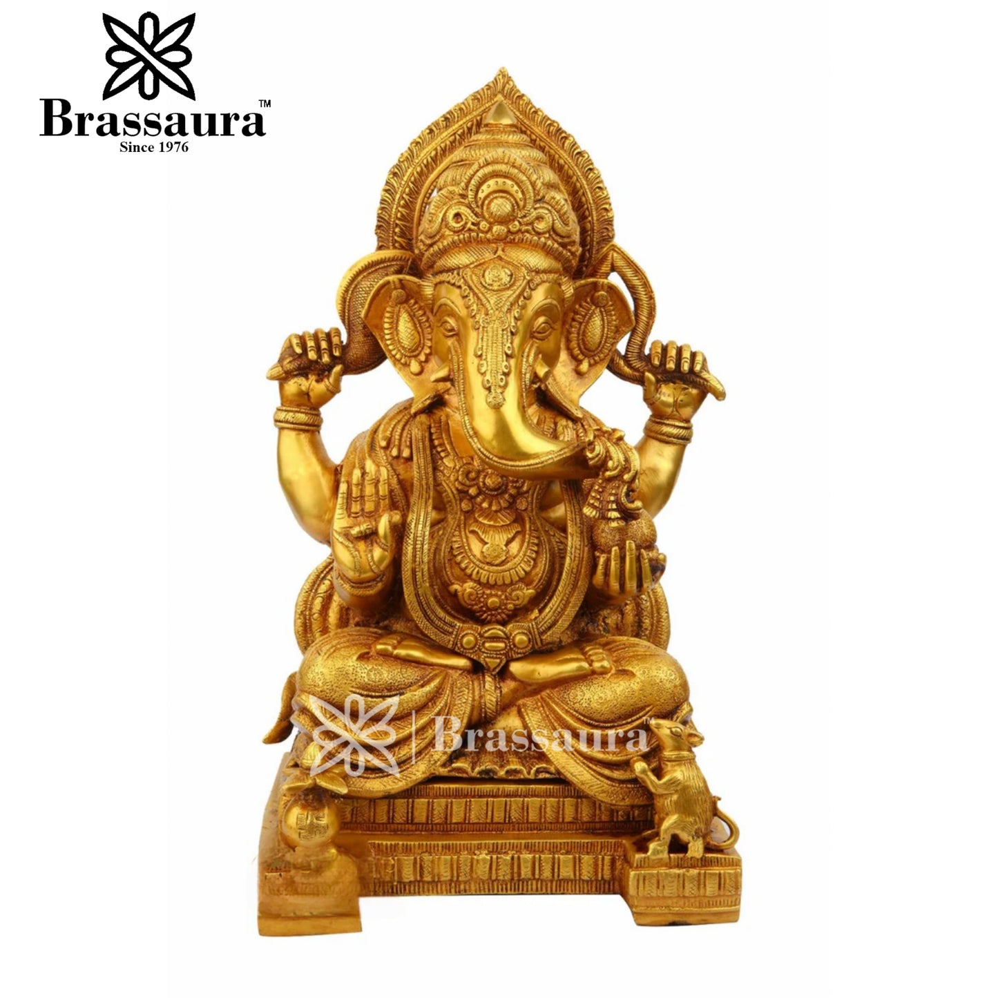 Brassaura™ Brass Chowki Ganesha Idol for Home and Decor | Weight 15 Kgs | Height 18 Inches