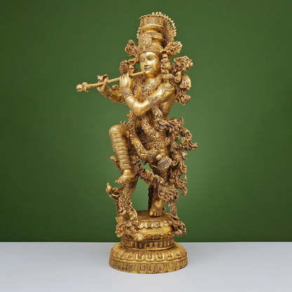 Brassaura® Brass Krishna Idol for Home Temple | Height 43 Inches