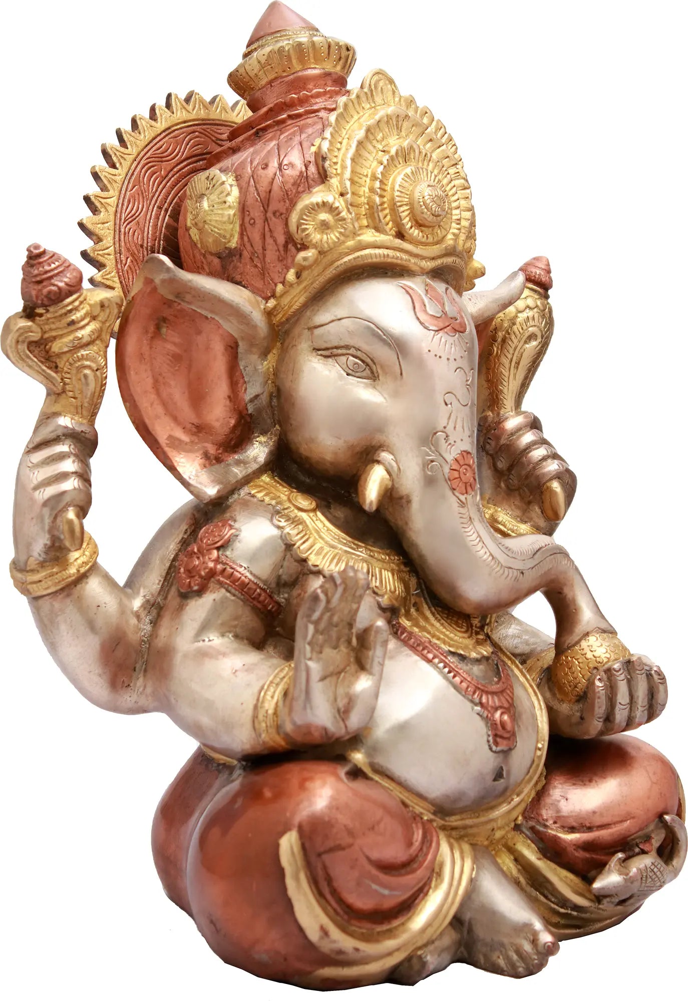 Brassaura™ Crowned Lord Ganesha Idol | Brass Handcrafted Sculpture | Height 12 Inches & Weight 8.90 kgs