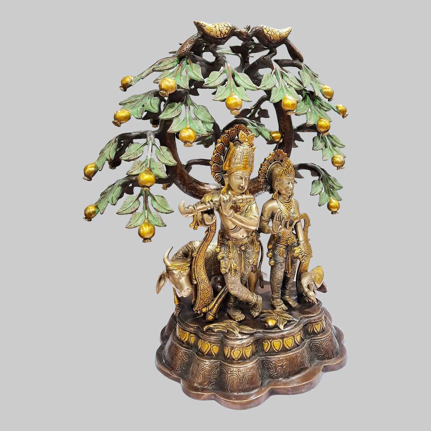Brassaura® Radha Krishna Under Kalpavriksha Tree | Three-Tone Finish Brass Sculpture | Height 21.3 Inches & Weight 24.8 Kgs