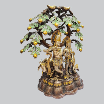 Brassaura® Radha Krishna Under Kalpavriksha Tree | Three-Tone Finish Brass Sculpture | Height 21.3 Inches & Weight 24.8 Kgs
