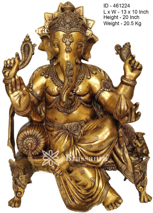 Brass Ganesha Statue For Home Decor And Gift Item Weight 21 Kg And Height 20 Inch