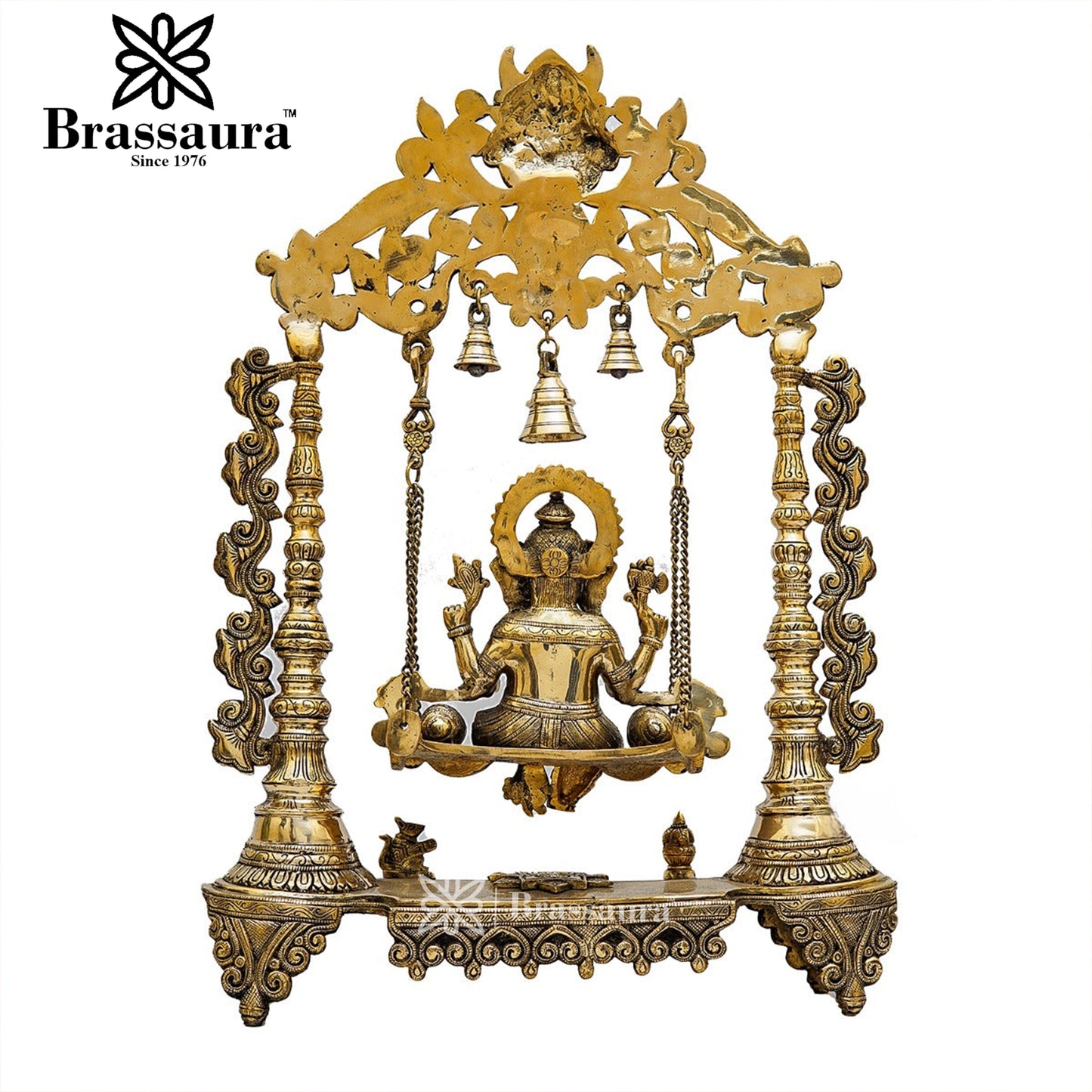 Brassaura™ Brass Ganesha Jhula Idol for Home and Decor | Weight 16.6 Kgs | Height 26 Inches