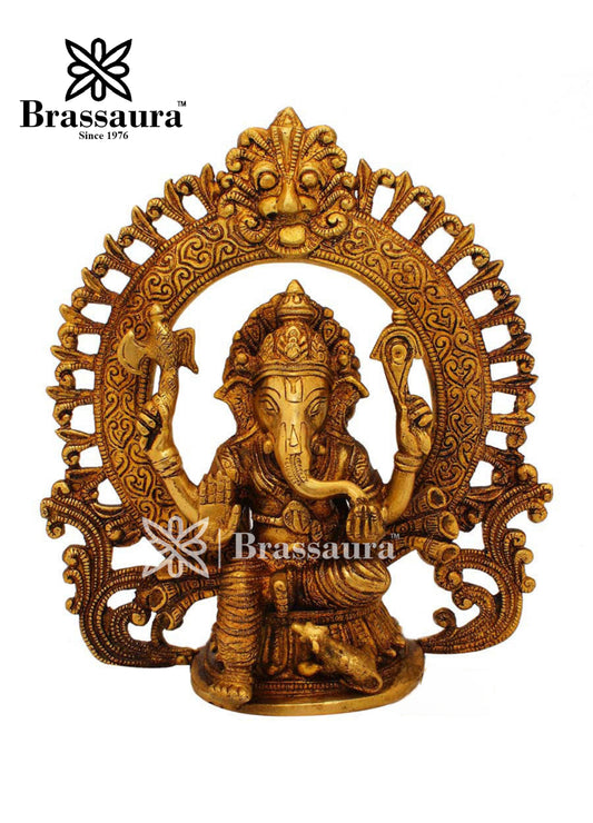 Brass Ring Ganesha Statue For Home Decor And Gift Item Weight 2.6 Kg And Height 9 Inch