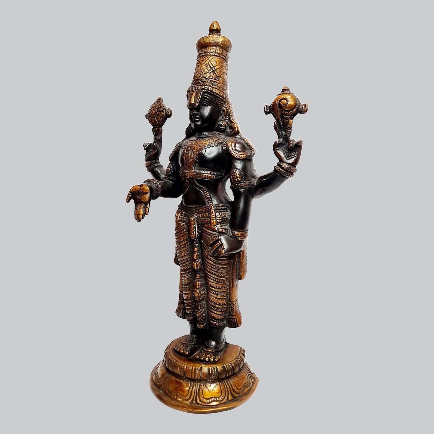 Brassaura® Lord Balaji Brass Statue | Black & Gold Finish Handcrafted Sculpture | Height 17.7 Inches & Weight 6.7 Kgs