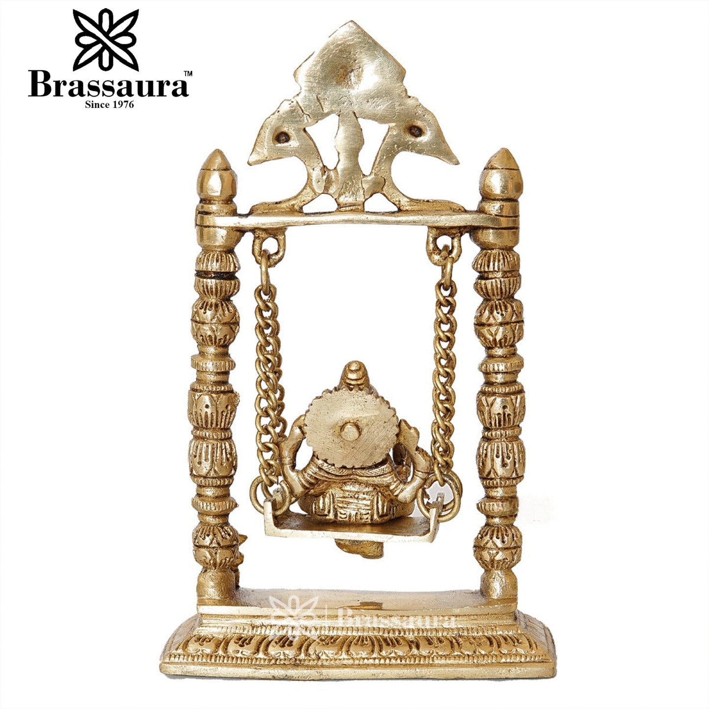 Brassaura™ Brass Ganesha Jhula Idol for Home and Decor | Weight 1.3 Kgs | Height 9 Inches