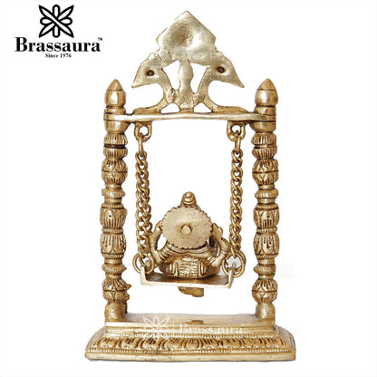 Brassaura™ Brass Ganesha Jhula Idol for Home and Decor | Weight 1.3 Kgs | Height 9 Inches