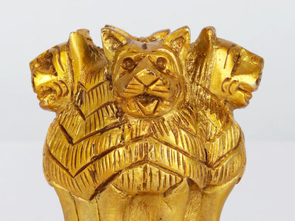 Brassaura® Brass Ashoka Lion Capital Decorative Sculpture | Pure Brass | Height 3 Inches & Weight 0.52 kgs