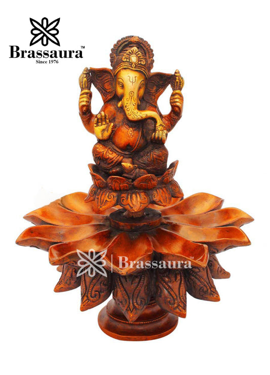 Brass Ganesh With Diya Statue For Home Decor Weight 4.8 Kg And Height 11 Inch