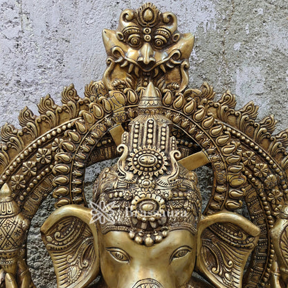 Brassaura™ Brass Big Ring Ganesha Statue for Home and Decor | Weight 130 Kgs | Height 50 Inches