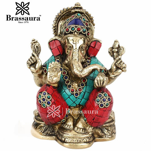 Brass Ganesha Statue For Home Decor And Gift Item Weight 1.9 Kg And Height 7 Inch