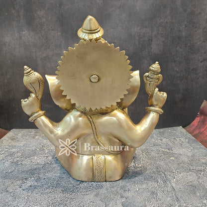Brassaura™ Brass Ganesha Idol for Home and Decor | Weight 9 Kgs | Height 12 Inches