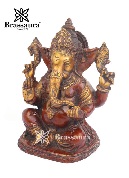 Brass Ganesha Statue For Home Decor And Gift Item Weight 4.5 Kg And Height 9 Inch