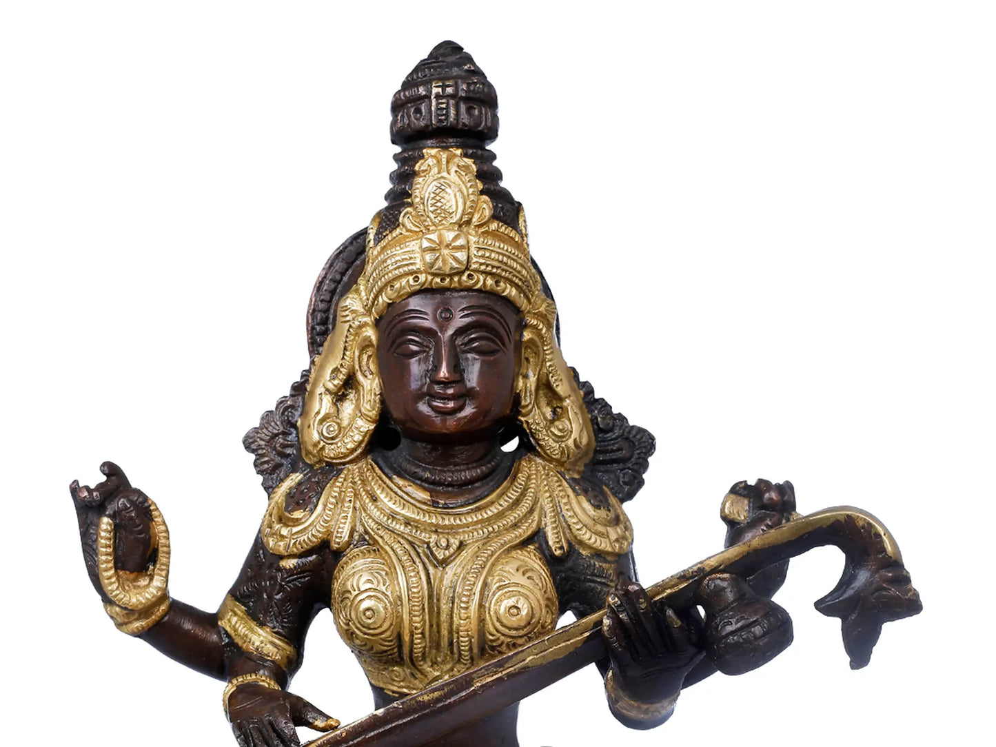 Brassaura® Brass Saraswati Statue | Height 8.07 Inches & Weight 1.76 kg