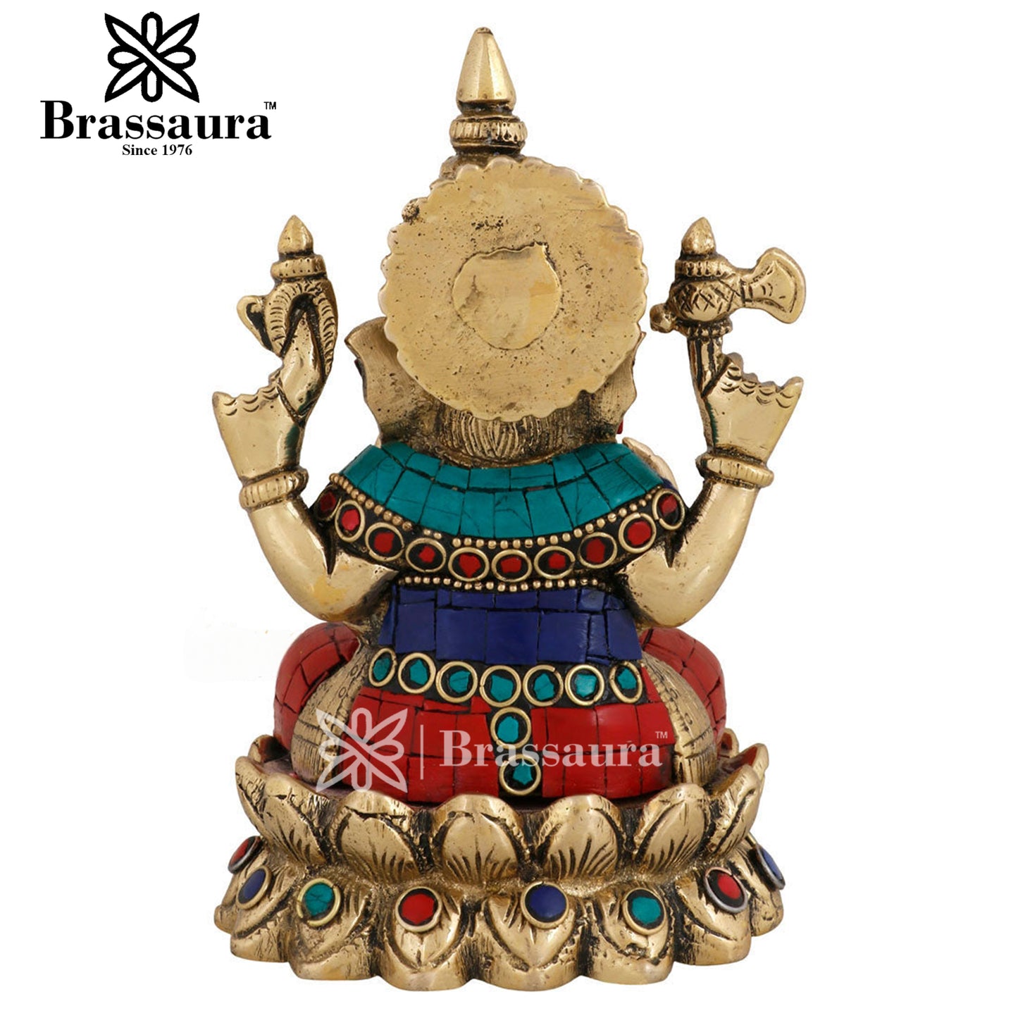 Brass Gem Stone Work Ganesha Statue For Home Decor And Gift Item Weight 1.5 Kg And Height 5 Inch