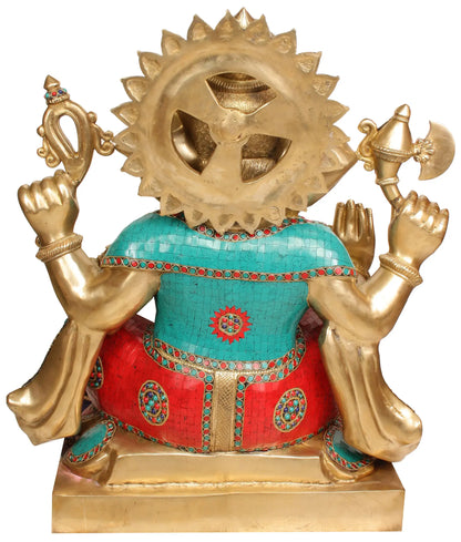 Brassaura™ Large Size Blessing Ganesha | Brass with Intricate Inlay Work | Height 31 Inches & Weight 77.60 kgs