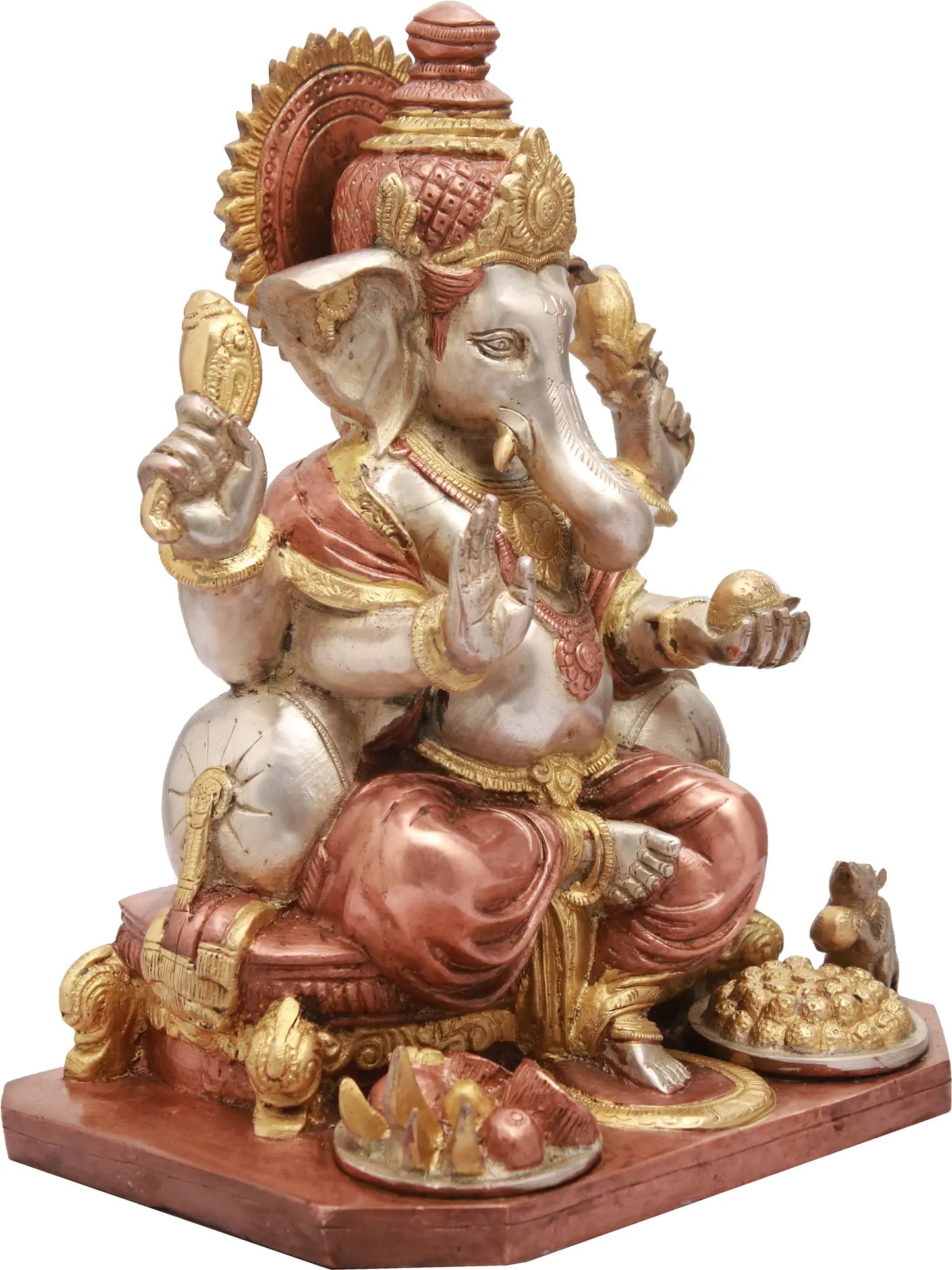Brassaura™ Puja Ganesha with Offerings | Handcrafted Brass Idol with Dual Tone Finish | Height 12 Inches & Weight 8.60 kgs