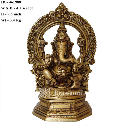 Brassaura™ Brass Ganesha Idol for Home and Decor | Weight 3.4 Kgs | Height 9.5 Inches