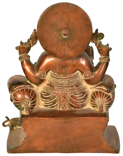 ब्रासौरा™ भगवान गणेश आसान मुद्रा में बैठे | मल्टीकलर इनले के साथ पीतल | ऊंचाई 8 इंच और वज़न 4.10 किलोग्राम