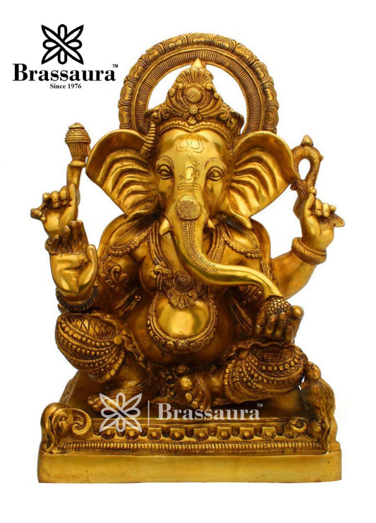 Brassaura™ Brass Ganesha Statue – “Symbol of Auspiciousness” | Height 19 Inches & Weight 21 Kgs