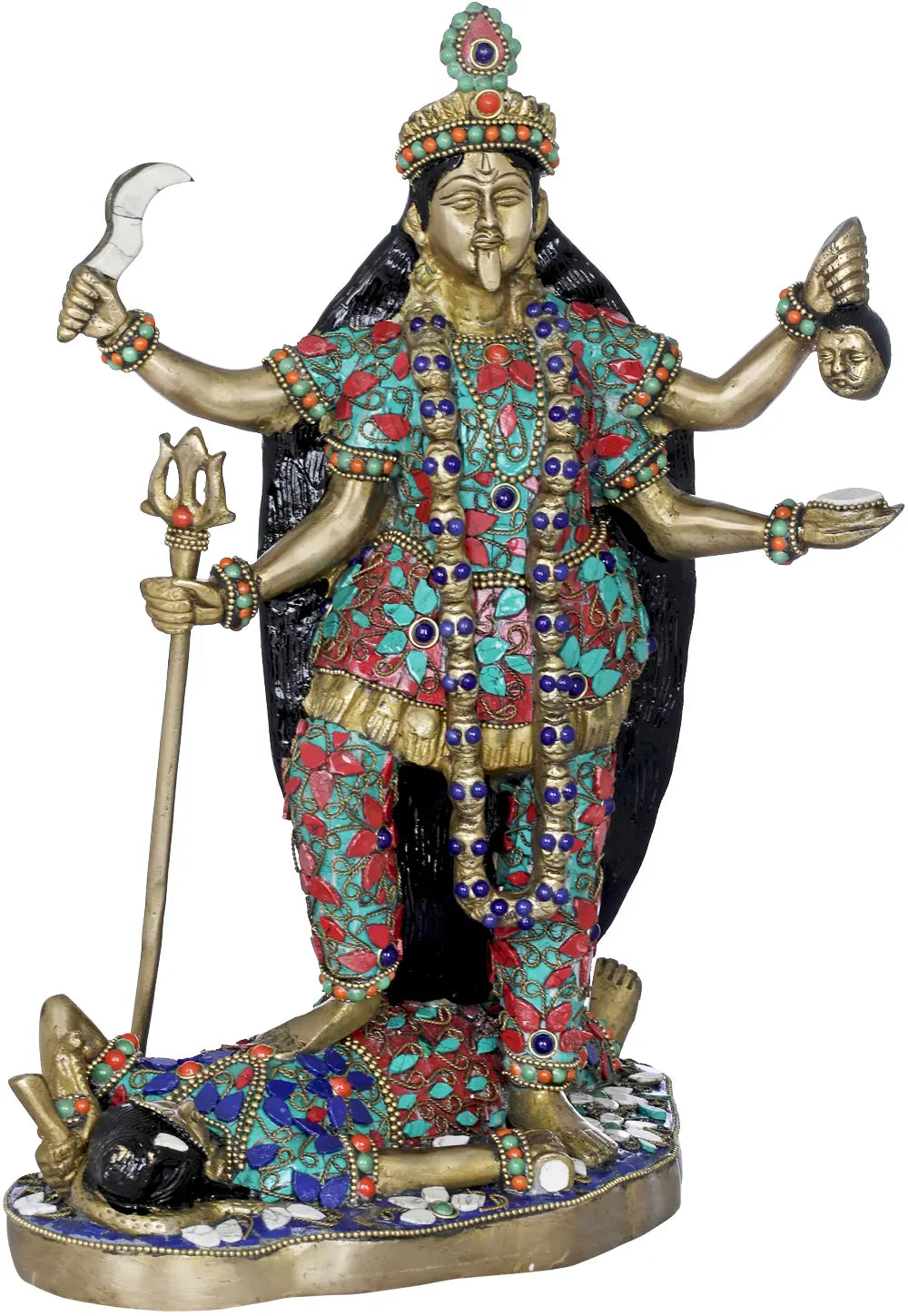 Brassaura® Goddess Kali with Stone Inlay | Brass Statue | Height 13 Inches & Weight 7.30 kgs
